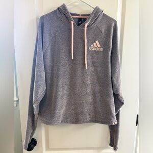 Pre❤️ Adidas Hoodie with Pink Logo - thumbholes, drawstring waist - M 12-14